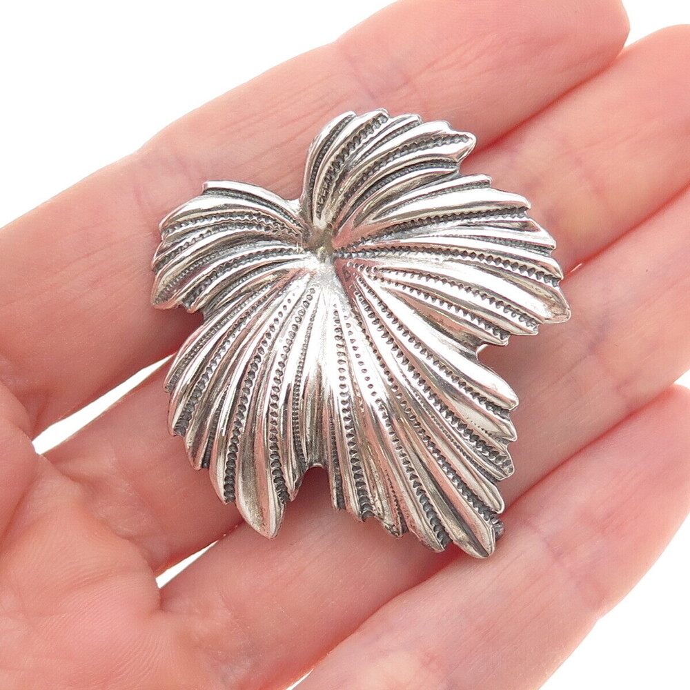 JewelArt 925 Sterling Silver Vintage Floral Leaf Oxidized Pin Brooch